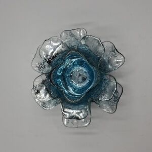 Elegant Blue and Silver Glass Lotus Flower Tealight Candelholder